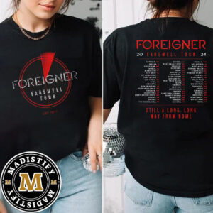 Foreigner 2024 Farewell Tour Schedule List Date Merch Double Sided Essentials T-Shirt