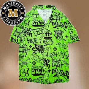 Billie Eilish x Freak City Graffiti Neon Green Summer Collection Button Up Hawaiian Shirt