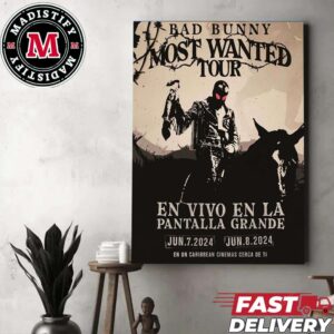 Bad Bunny Tour 2024 Most Wanted Tour En Vivo En La Panralla Grande On June 7-8 At Caribbean Cinemas Home Decor Poster Canvas