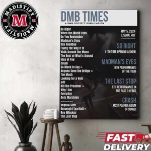 DMB Times A DMB Society Publication On May 5 In Lisbon PRT 2024 Schedule List Home Decor Poster Canvas