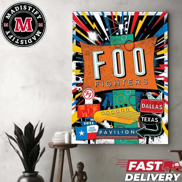 Foo Fighters Dallas Texas Here We Go Dos Equis Pavilion May 1 2024 Nova Twin Music Home Decor Poster Canvas
