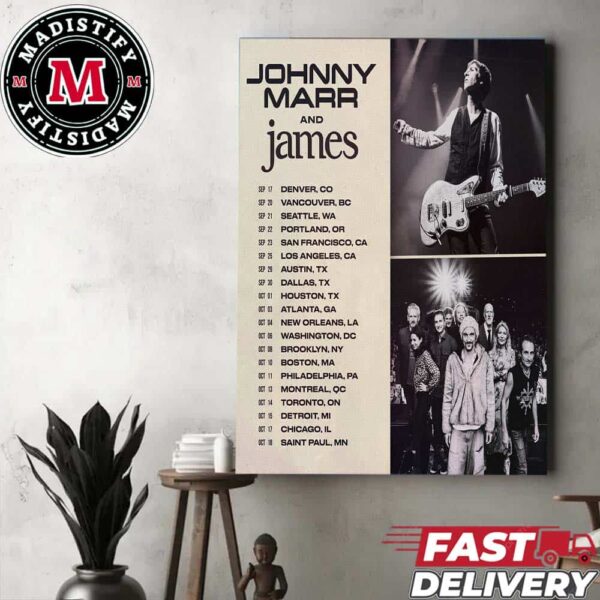 Johnny Marr And James North America Spirit Power Tour 2024 Schedule List Date Home Decor Poster Canvas