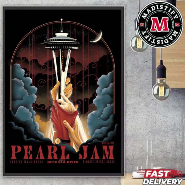 Official Poster And Merch Pearl Jam Event 2024 At Seattle Washington On May 30 With Deep Sea Diver Art By Arian Buhler Home Decoration Poster Canvas