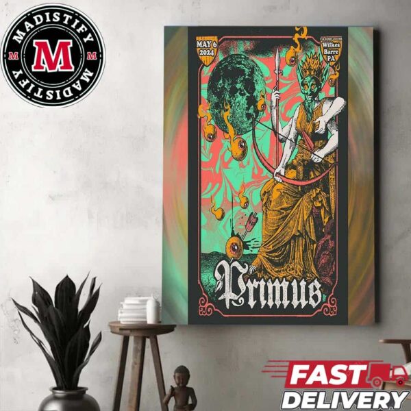 Primus Poster For Tonight’s Show In Wilkes Barre PA FM Kirby Center May 6 2024 Home Decor Poster Canvas