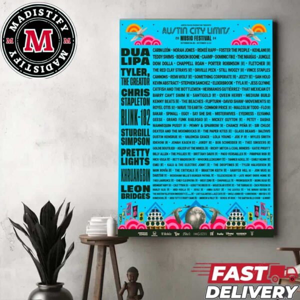 The ACL Festival 2024 Lineup Have Dua Lipa Blink-182 Tyler Chris Stapleton Sturgill Simpson And Leon Bridges Music Festival At Tin City Limit Australia Home Decor Poster Canvas