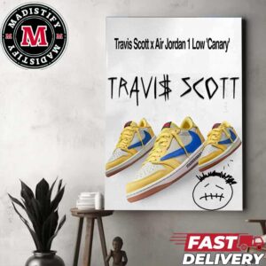 Travis Scott x Air Jordan 1 Low Canary Releasing May 17th 2024 Home Decor Poster Canvas