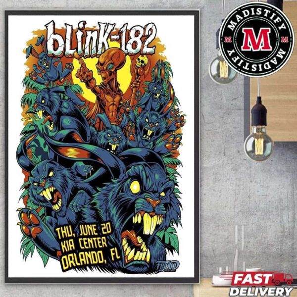 Blink-182 First Poster Design By Brian Allen One More Time Tour Show In Kia Center Orlando FL June 20 2024 Home Decor Poster Canvas