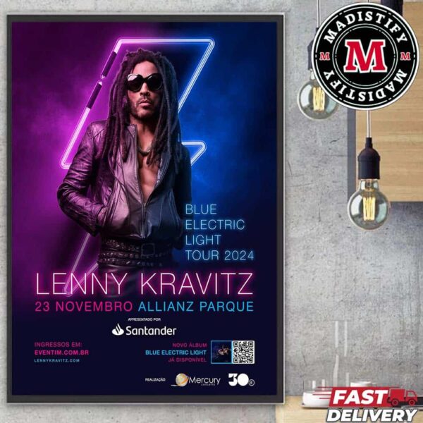 Lenny Kravitz Blue Electric Light Tour 2024 At Allianz Parque On November 23 Home Decor Poster Canvas