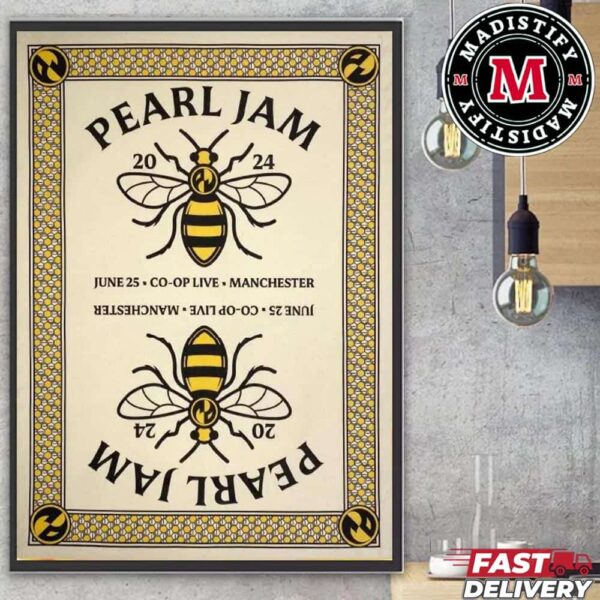 Limited Poster Pearl Jam Show In Manchester At The Coop Live Event Poster June 25th Pearl Jam Dark Matter World Tour 2024 Home Decor Poster Canvas