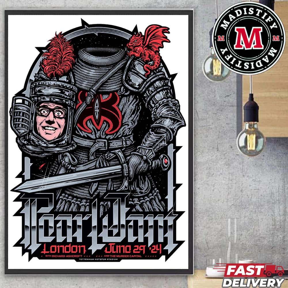 Merch Poster For Pearl Jam Conver In London 2024 At Tottenham Hotspurs Stadium United Kingdom On June 29 With Richard Ashcroft And The Murder Capital Art By Ames Bros Home Decor Poster Canvas