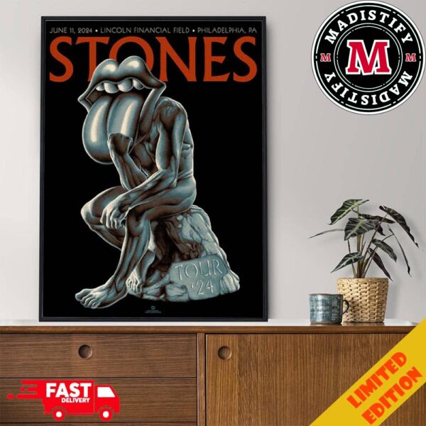 Poster The Rolling Stones philadelphia PA 2024 Lithograph On June 11 At Lincold Financial Home Decor Poster Canvas