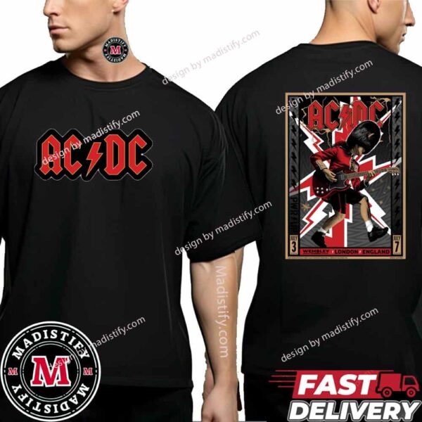 AC/DC Power Up London England Tour 2024 Event Merch Poster Black White And Red Version At Wembley Stadium On July 3rd And 7th 2024 Two Sides Unisex T-Shirt