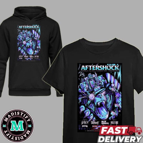 Aftershock Poster Contest October 10-13 2024 Discovery Park Sacramento CA With Mastodon Brutus Anthrax Iron Maiden Pantera Five Finger Death Punch Judas Priest T-Shirt Hoodie