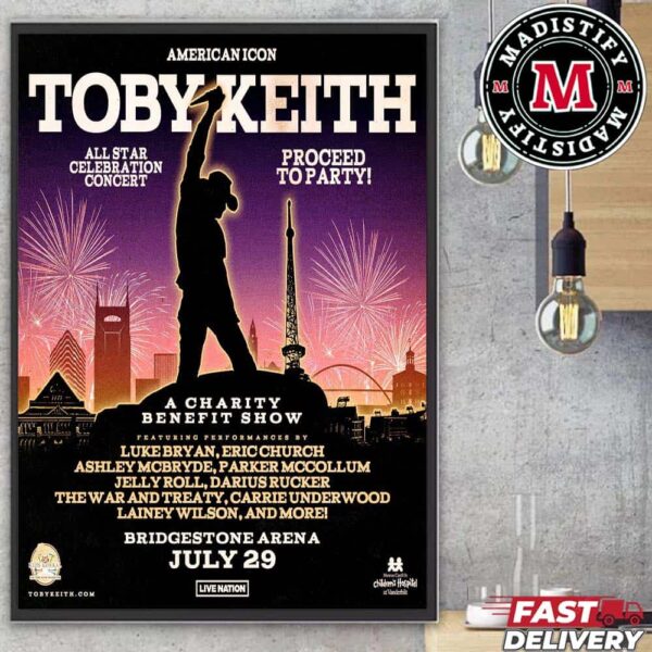 American Icon Toby Keith A Charity Benefit Show 2024 In USA On July 29 At Bridgestone Arena Home Decoration Poster Canvas