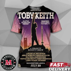 American Icon Toby Keith A Charity Benefit Show 2024 In USA On July 29 At Bridgestone Arena Unisex All Over Print T-Shirt