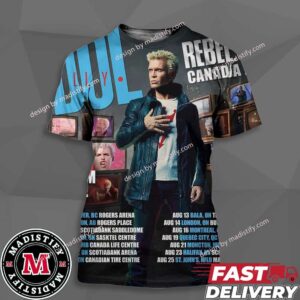 Billy Idol Show The Rebel Yell Canada Tour 2024 Schedule List Date With Platinum Blonde Unisex All Over Print Essentials T-Shirt