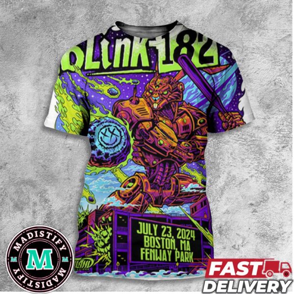 Blink-182 July 23 2024 One More Time Tour At Boston MA Fenway Park Poster Concert All Over Print T-Shirt