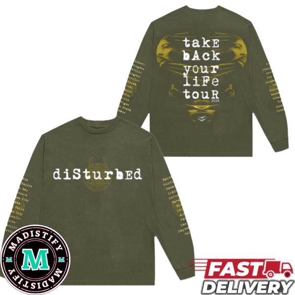 Disturbed Official Store Merchandise Take Back Your Life Green Background Tour 2024 All Over Print Long Sleeve T-Shirt