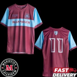 Iron Maiden x West Ham Home Shirt No 11 IMFC Logo And Die With Your Boots On All Over Print T-Shirt