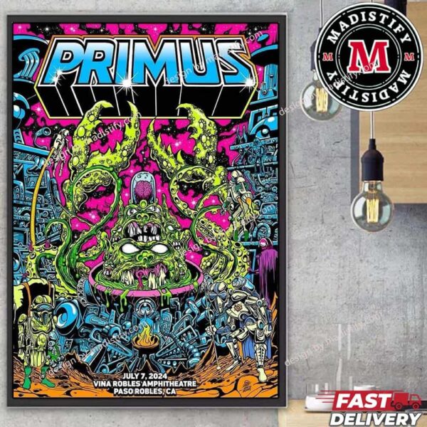 Limited Poster For Primus July 7th 2024 Vina Robles Amphitheatre Paso Robles CA Show Home Decorations Poster Canvas