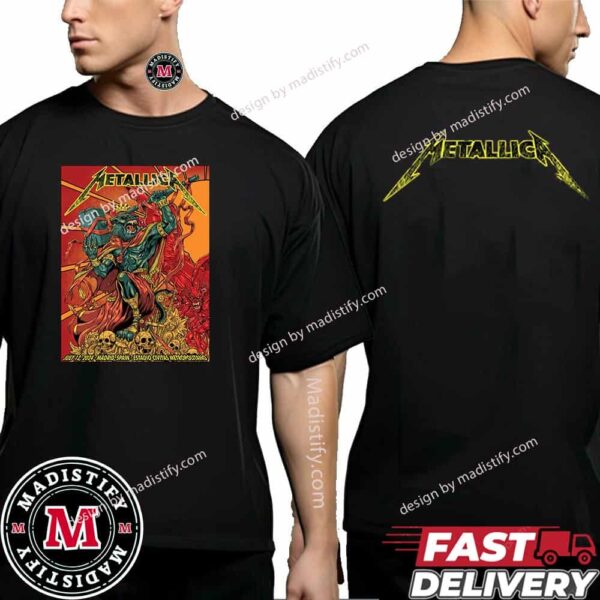 Merch Poster For Metallica Madrid M72 World Tour 2024 In Spain On July 12 At Madrid Estadio Civitas Metropolitano No Repeat Weekend By Puis Calzada Two Sides Unisex T-Shirt