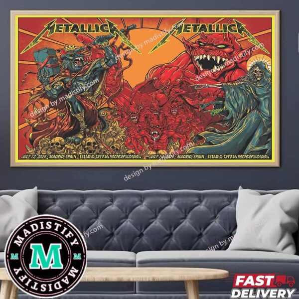 Metallica Madrid Full Limited Poster Of Puis Calzada M72 World Tour No Repeat Weekend July 14 2024 Madrid Spain Estadio Civitas Metropolitano Home Decor Horizontal Poster