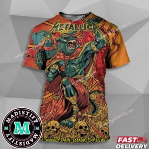 Metallica Madrid Night 2 Of 2 Limited Poster Of Puis Calzada M72 World Tour No Repeat Weekend July 14 2024 Madrid Spain Estadio Civitas Metropolitano All Over Print Unisex T-Shirt