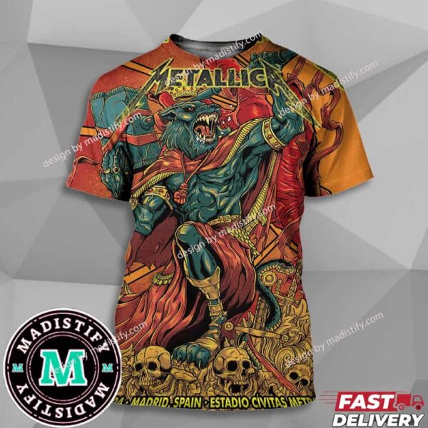 Metallica Madrid Night 2 Of 2 Limited Poster Of Puis Calzada M72 World Tour No Repeat Weekend July 14 2024 Madrid Spain Estadio Civitas Metropolitano All Over Print Unisex T-Shirt