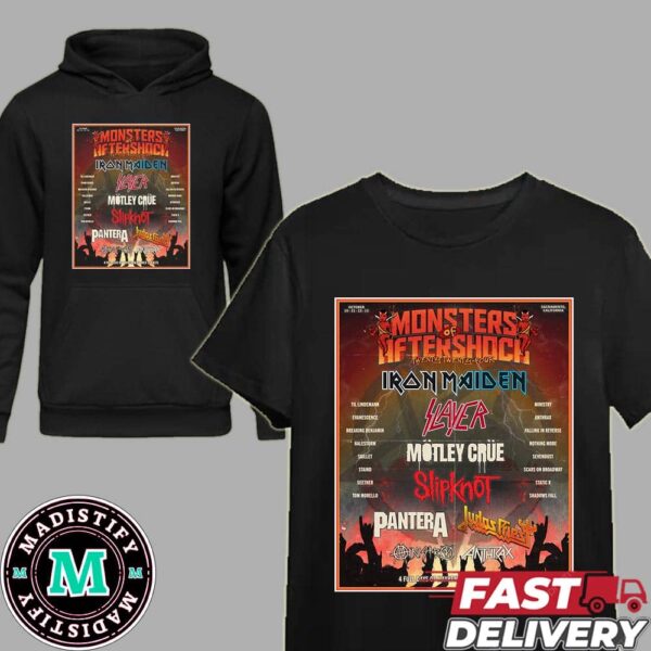 Monster Of Aftershock Twenty Twenty Four Iron Maiden x Slayer x Motley Crue x Slipknot x Pantera x Judas Priest x Anthrax 4 Full Days Of Mayhem With Over 130 Acts T-Shirt Hoodie