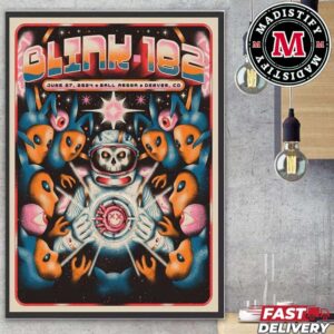 Official Poster Design For Blink-182 Show In Ball Arena Denver CO June 27 2024 Home Decor Poster Canvas