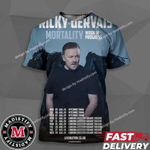 Ricky Gervals Mortality Work In Progress Shows Untill The Real Tour 2024 Schedule List Date Unisex All Over Print Essentials T-Shirt