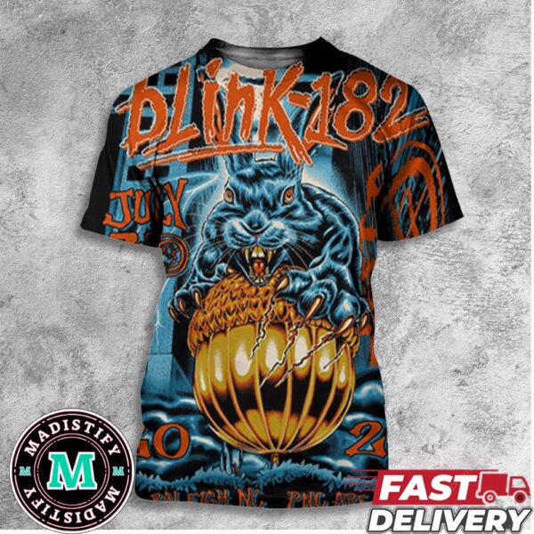 Welcome To The Blinkfam Blink-182 July 30 2024 At Raleigh NC One More Time Tour Event Poster All Over Print T-Shirt