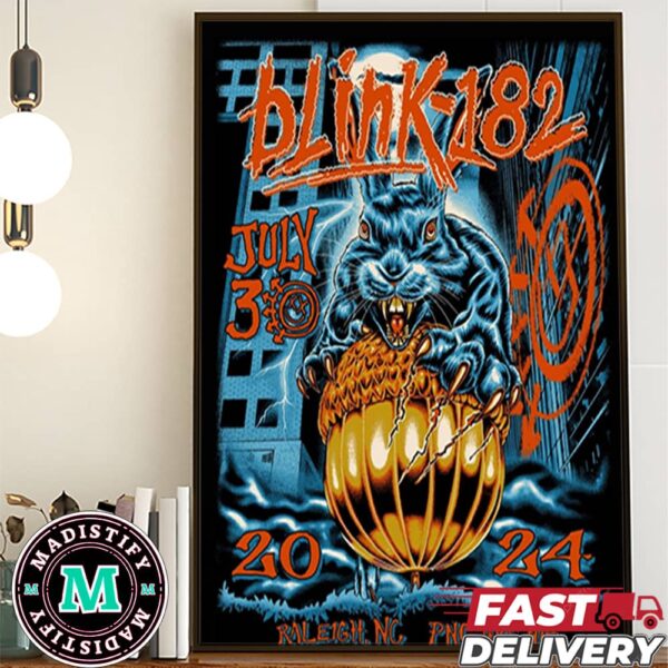 Welcome To The Blinkfam Blink-182 July 30 2024 At Raleigh NC One More Time Tour Event Poster Canvas