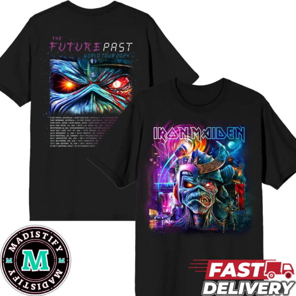 Iron Maiden The Future Past 2024 Tour Schedule Lists The Cyborg Samurai Eddie Art Work T-Shirt