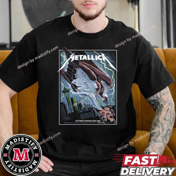 Merch Metallica M72 Seattle Nate Dino Pop-Up Shop Poster North America Tour In Washington USA On August 29th 2024  No Repeat Weekend At Lumen Field Stadium Essentials T-Shirt