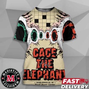 Merch Poster For Cage The Elephant In USA 2024 On August 7 At Noblesville Indiana Unisex All Over Print T-Shirt