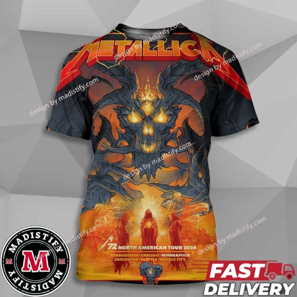 Metallica North American Tour 2024  Exclusive Pop-Up Shop Merch Poster For M72 Minneapolis MN US August 15th Skull Fire Dragon All Over Print T-Shirt