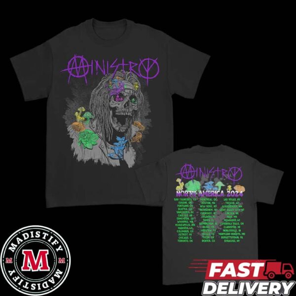 Ministry Official Merchandise Mushroom 2024 Tour Schedule Lists Two Sides T-Shirt