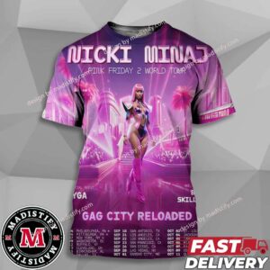 Nicki Minaj Pink Friday 2 World Tour 2024 Gag City Reloaded Schedule List With Tyga And Bia Skillibeng Unisex All Over Print T-Shirt