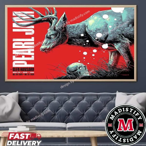 Official Pearl Jam Poster For The Show In Chicago At Wrigley Field Stadium On August 29th And 31st 2024 With Glen Hansard Art By Luke Preece Home Decor Horizontal Poster