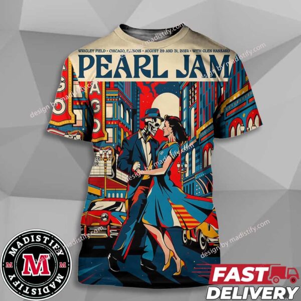 Official Pearl Jam Poster For The Show In Chicago at Wrigley Field Stadium On August 29th And 31st 2024 With Glen Hansard Art By Van Orton Essentials All Over Print Shirt