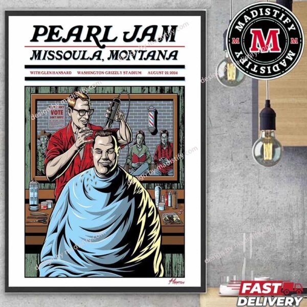 Official Poster In Missoula Montana Pearl Jam On August 22nd 2024 At Washington-Grizzly Stadium Wall Art By Justin Hampton With Glen Hansard Home Decorations Poster Canvas