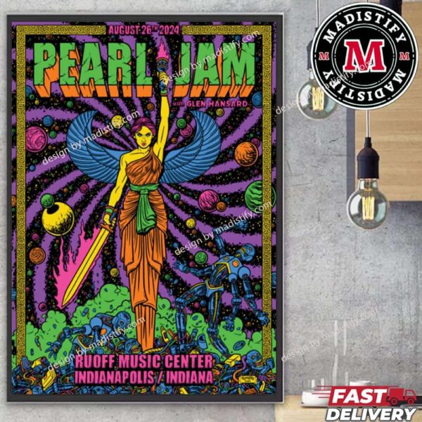 Pearl Jam And Glen Hansard Indianapolis Indiana Event At Ruoff Music Center On August 26th 2024 Merch Poster By Soldiers And Sailors Monument Lady Victory Artwork Home Decor Poster Canvas