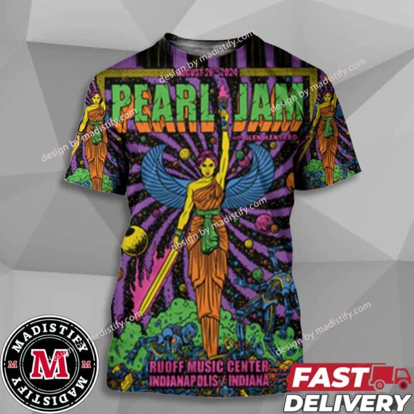 Pearl Jam And Glen Hansard Indianapolis Indiana Event At Ruoff Music Center On August 26th 2024 Merch Poster By Soldiers And Sailors Monument Lady Victory Artwork Unisex 3D Shirt