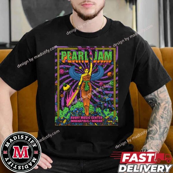 Pearl Jam And Glen Hansard Indianapolis Indiana Event At Ruoff Music Center On August 26th 2024 Merch Poster By Soldiers And Sailors Monument Lady Victory Artwork Unisex T-Shirt