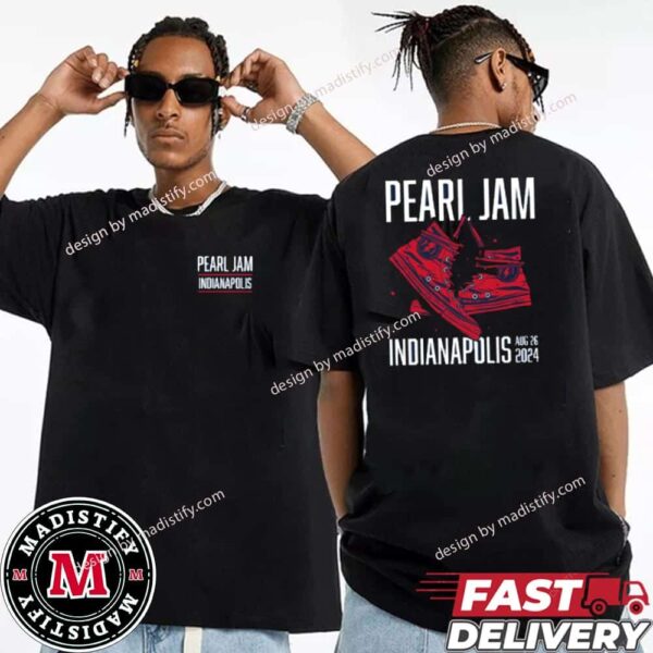 Pearl Jam And Glen Hansard Indianapolis Indiana Event At Ruoff Music Center On August 26th 2024 Merch Tee By Soldiers And Sailors Monument Lady Victory Artwork Unisex Two Sides Shirt