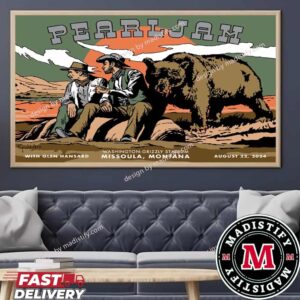 Pearl Jam In Missoula Montana Tour Poster At Washington-Grizzly Stadium On August 22nd 2024 Art By Cyrus Walker With Glen Hansard Home Decoration Horizontal Poster