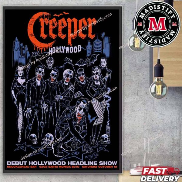 Poster For Creeper Debut Hollywood Headline Show 2024 In USA On October 12 At Knicklehead Bar 6202 Santa Monica BLVD Home Decor Poster Canvas