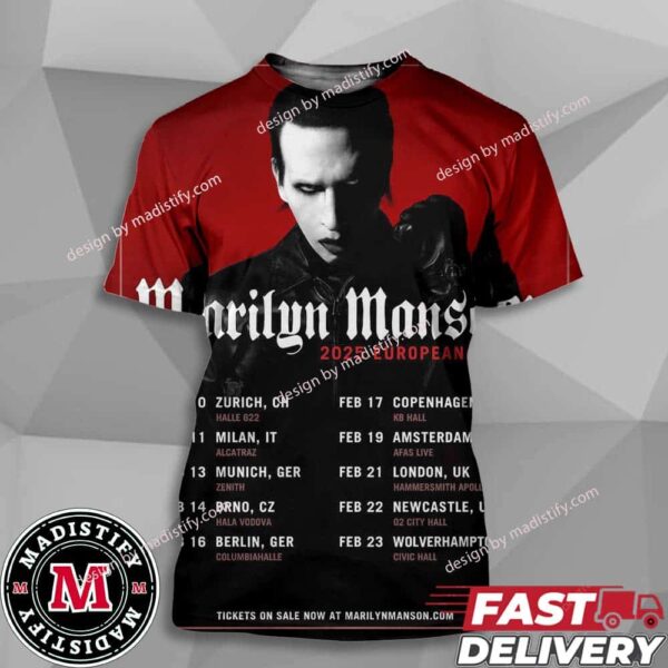 Poster For Marilyn Manson European Tour 2025 Schedule List Unisex All Over Print T-Shirt