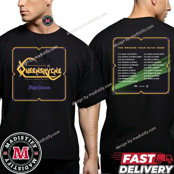 Queensryche The Origin Tour 2025 European And UK Schedule List Date With Night Demon Unisex Essentials Two Sides T-Shirt